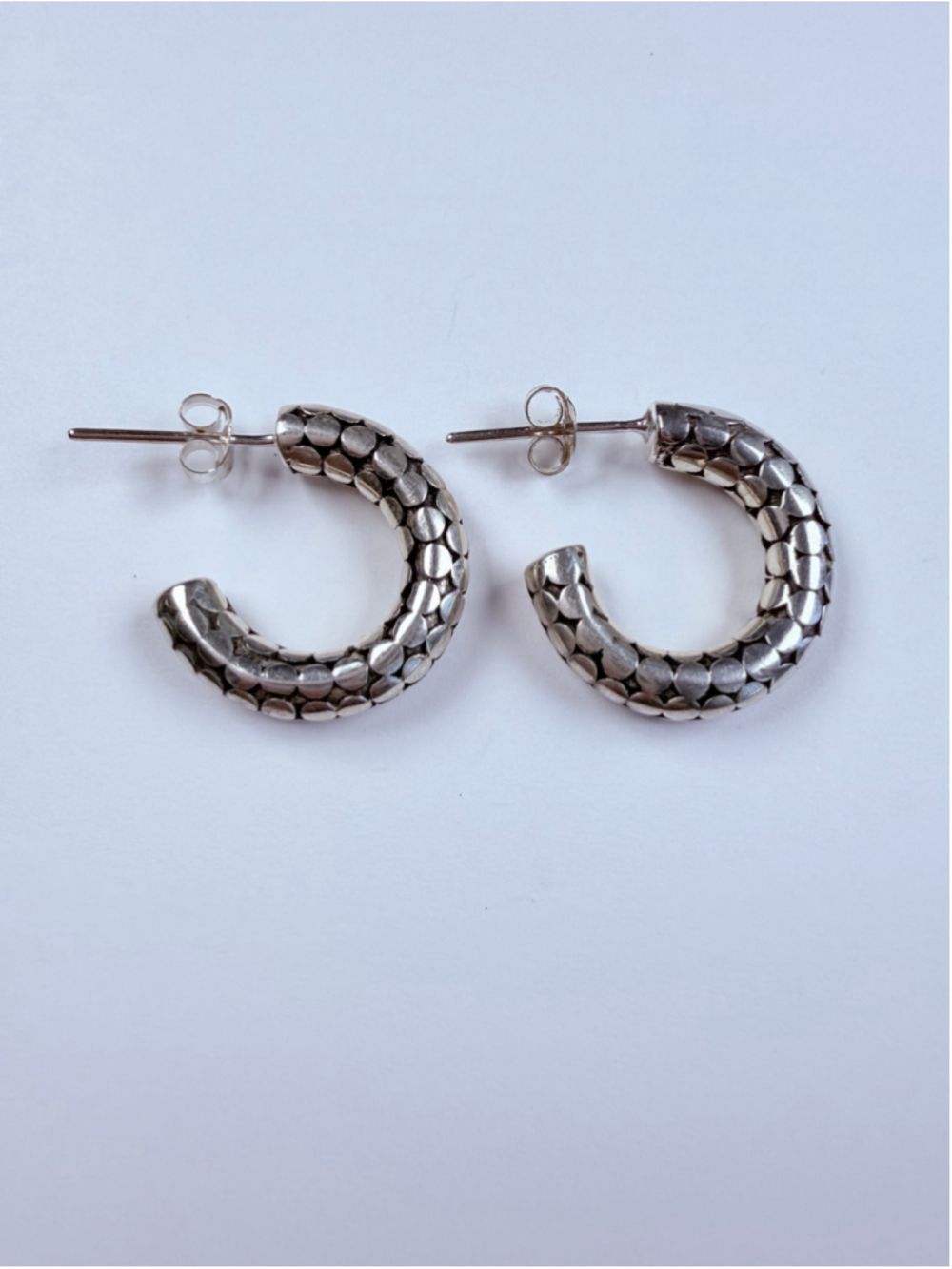 Kali Pebble Dot Half Open Hoop 925 Sterling Silver 20MM Earrings - Picture 6 of 8